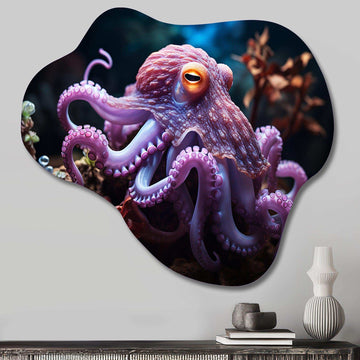 Purple Octopus Mystical Encounter - Asymmetric Metal Wall Art